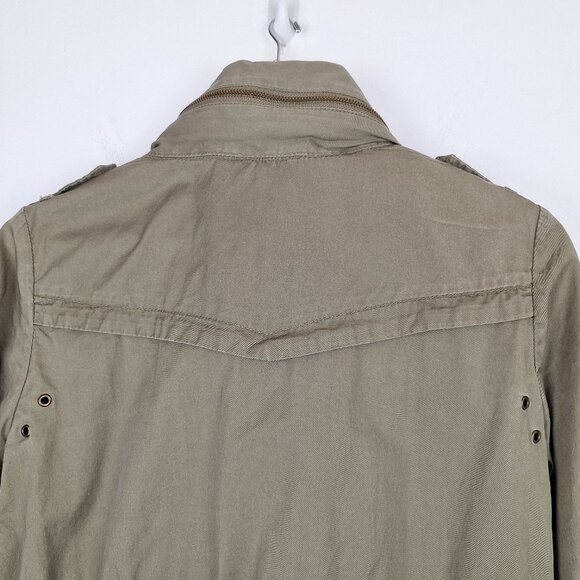 Army Green Utility Jacket Women Size 8 Outdoor Canvas Cargo Hooded Gorpcore H&M - Picture 6 of 12